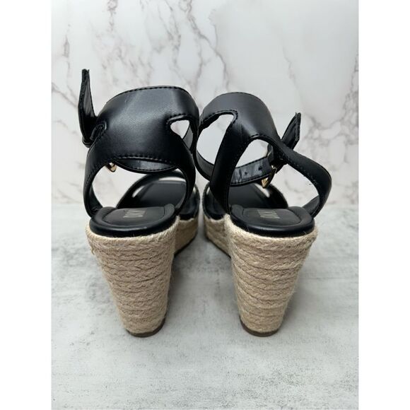 DKNY Sandals Womens Size 6.5 Black Ankle Strap Espadrille Open Toe Wedges New - Picture 10 of 12